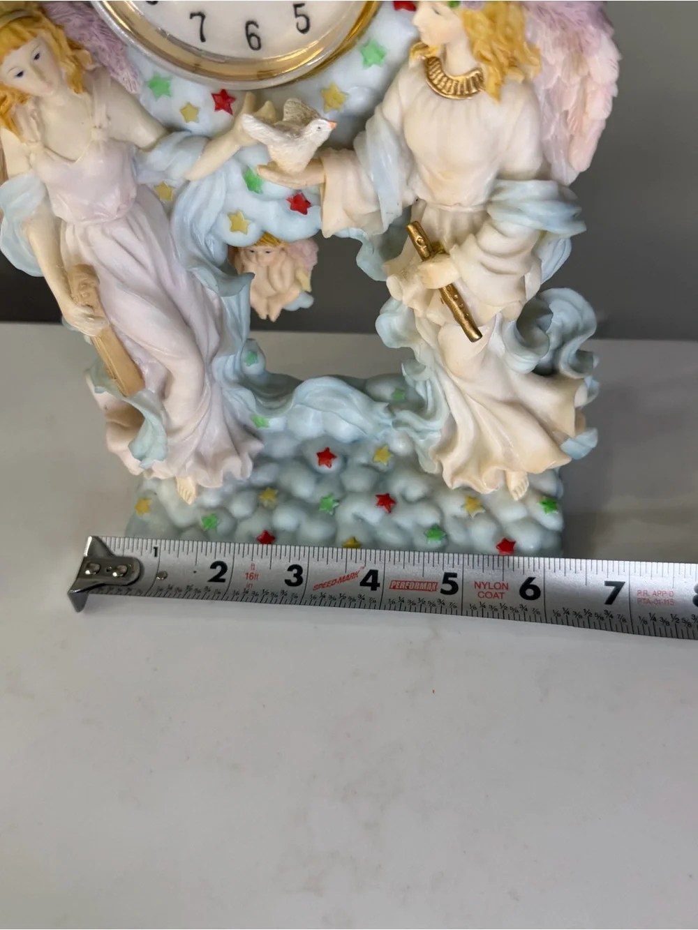 Vintage Angelic Ceramic like Mantel Clock - Pastel Multi-Color